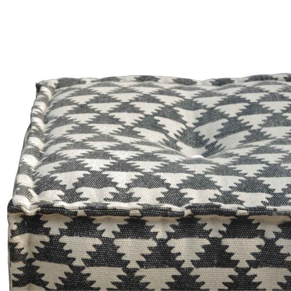 Solid Mango Wood Cotton & Jute Upholstered Durrie Pouffe - Image 4