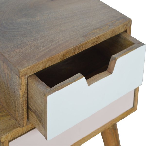 Solid Mango Wood Oak Finished Blush and White Painted 2 Drawer Bedside - Image 4
