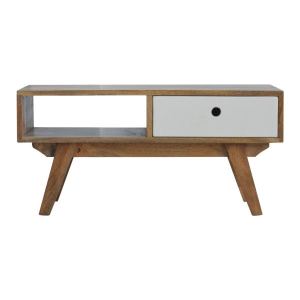 Solid Mango Wood Oak Finished Two Tone Hand Painted Media Unit