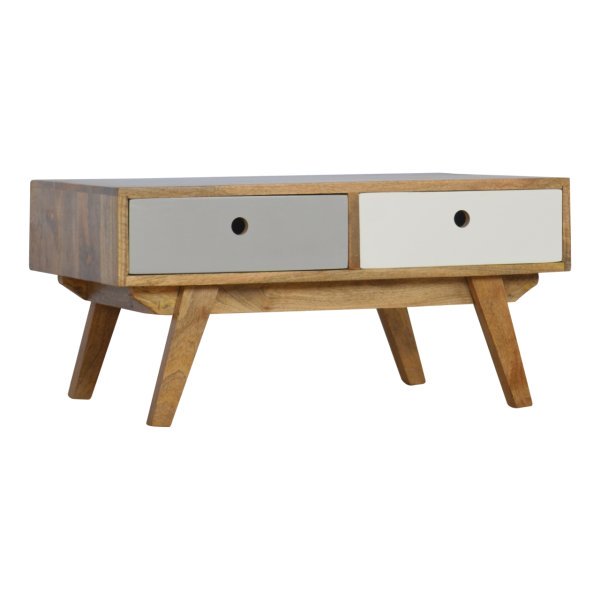 Solid Mango Wood Oak Finished 2 Drawer Two Tone Hand Painted Coffee Table - Image 2
