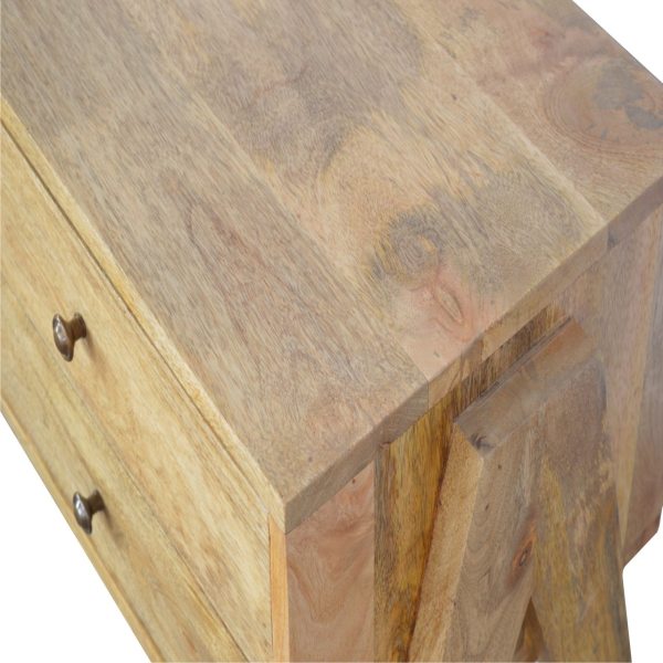 Solid Mango Wood Oak Finished 2 Drawer 2 Slots Trestle Media Unit - Image 5