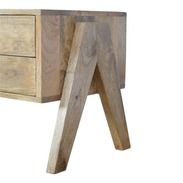 Solid Mango Wood Oak Finished 2 Drawer 2 Slots Trestle Media Unit - Image 7