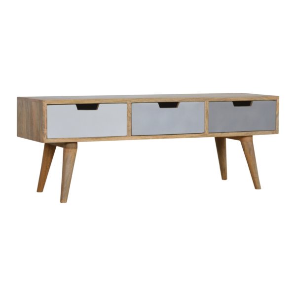 Solid Mango Wood Grey Painted 3 Drawer Media Unit - Image 2