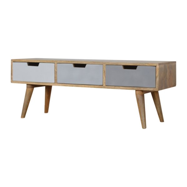 Solid Mango Wood Grey Painted 3 Drawer Media Unit - Image 3