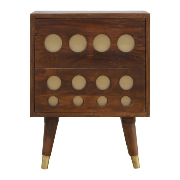 Solid Mango Wood Chestnut Finished Brass Cut-Out Bedside