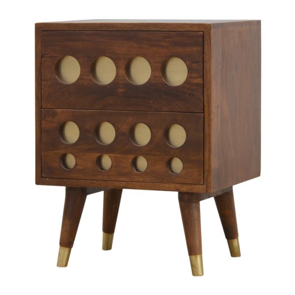 Solid Mango Wood Chestnut Finished Brass Cut-Out Bedside - Image 2