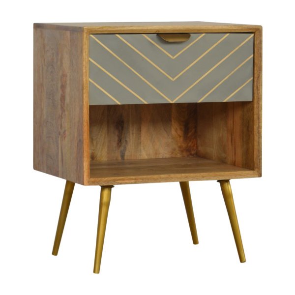 Solid Mango Wood Mango Wood Cement Drawer Front with Brass Inlay Scandinavian Style 1 Drawer Bedside - Image 3