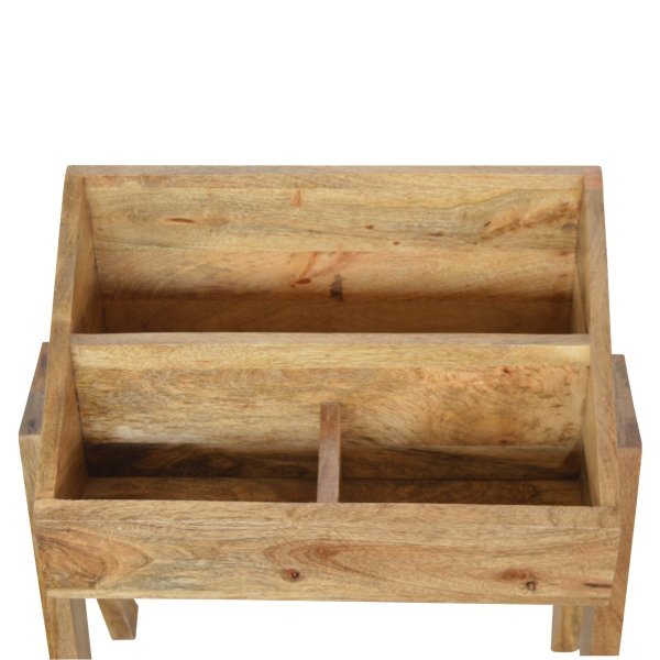 Solid Mango Wood Oak Finished Trestle Magazine Rack - Image 4