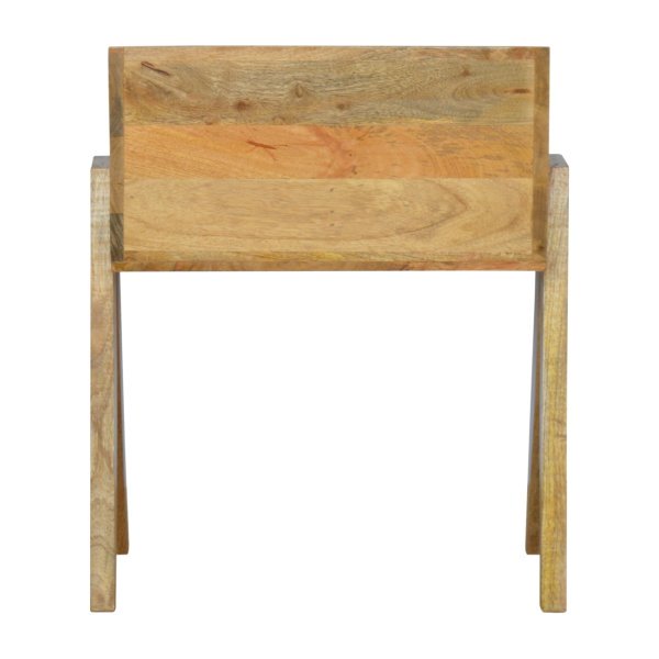 Solid Mango Wood Oak Finished Trestle Magazine Rack - Image 8