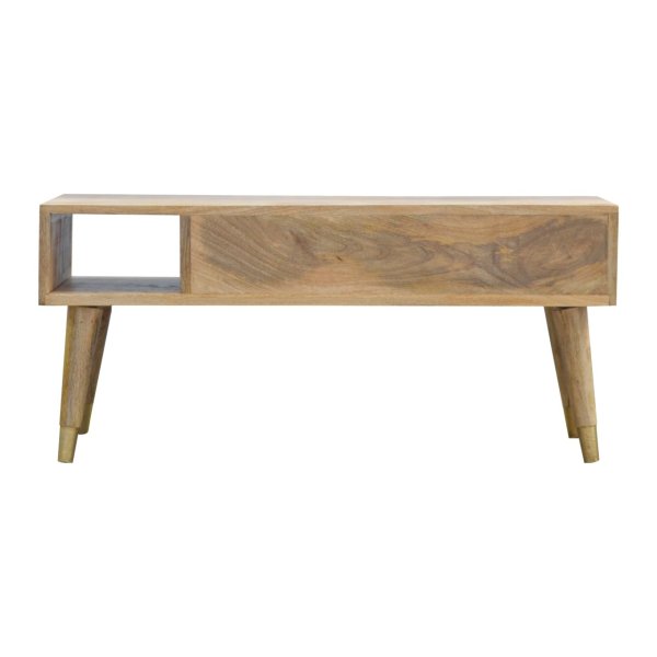 Solid Mango Wood Oak Finished 2 Drawers 1 Slot Gold Inlay Media Unit - Image 9