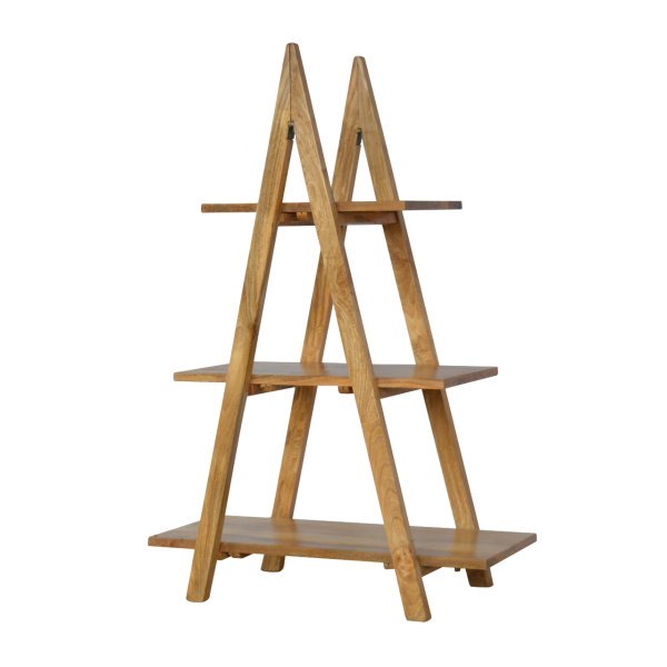 Solid Mango Wood Oak Finished Ladder Style Open Display Unit - Image 2