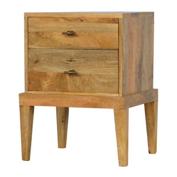 Solid Mango Wood Oak Finished 2 Drawer Bedside with T-Bar Knobs - Image 3
