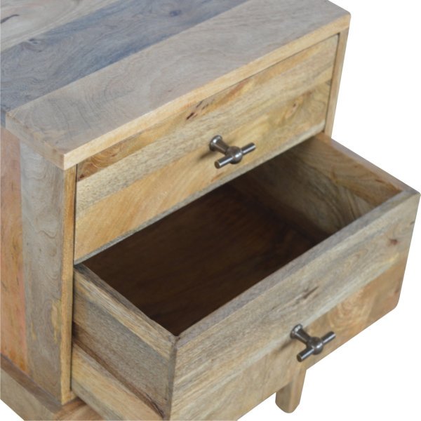 Solid Mango Wood Oak Finished 2 Drawer Bedside with T-Bar Knobs - Image 6