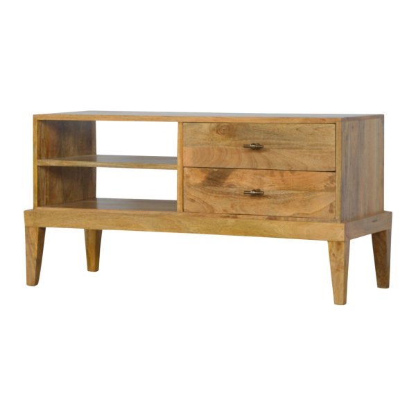 Solid Mango Wood Oak Finished 2 Drawer T-Bar Media Unit - Image 3