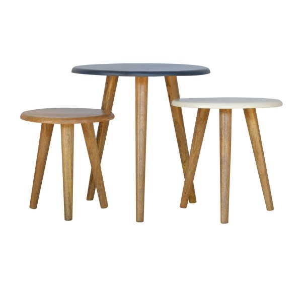 Solid Mango Wood Oak Finished Set of 3 Nordic Stools - Image 3