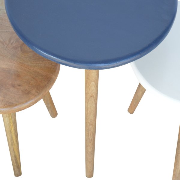 Solid Mango Wood Oak Finished Set of 3 Nordic Stools - Image 4