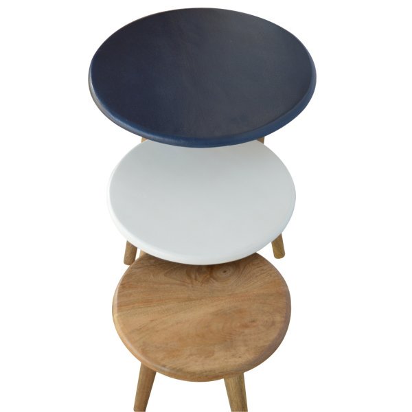 Solid Mango Wood Oak Finished Set of 3 Nordic Stools - Image 5