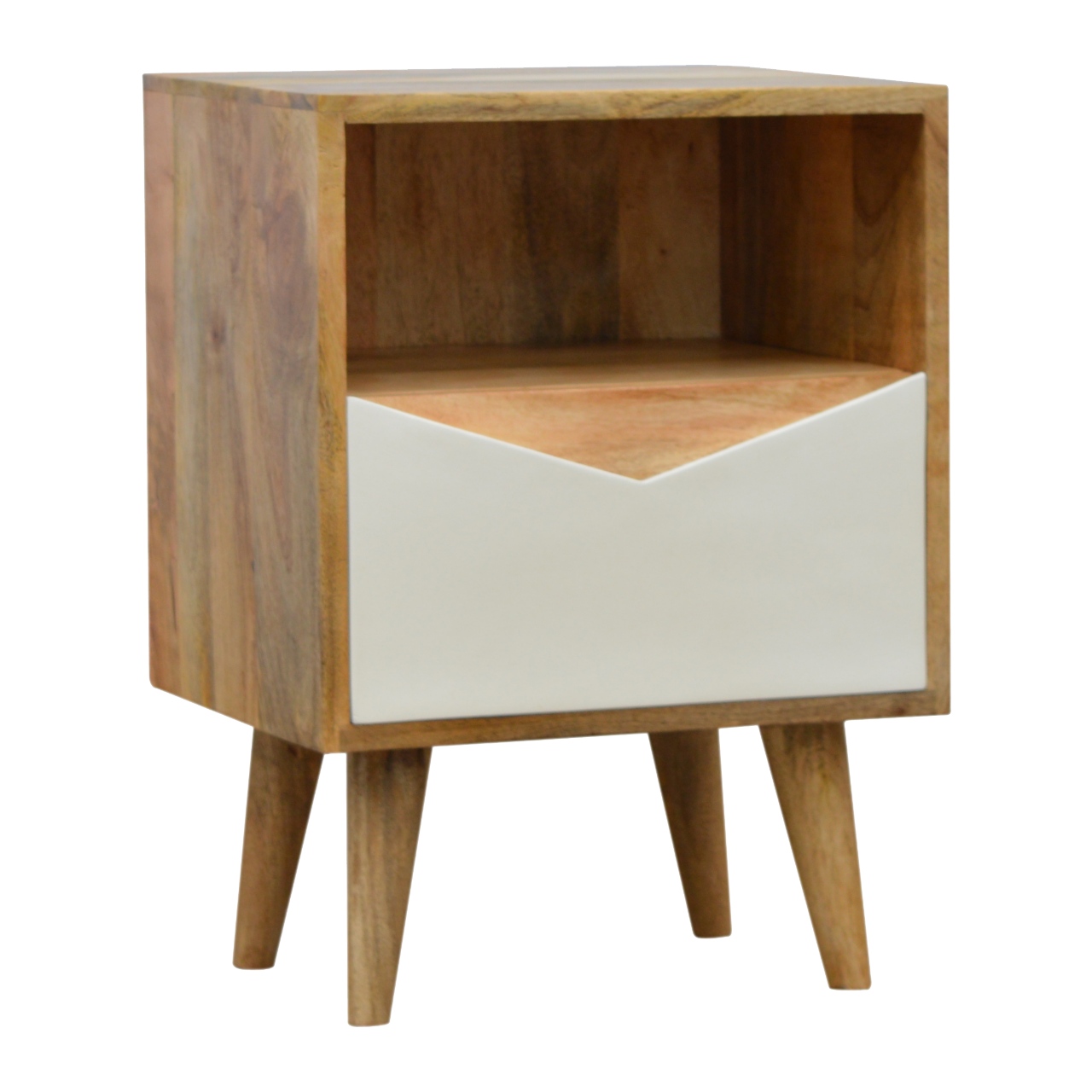 Solid Mango Wood Oak Finished 1 Drawer White Envelope Bedside - Image 2