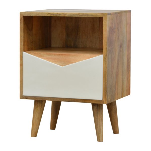 Solid Mango Wood Oak Finished 1 Drawer White Envelope Bedside - Image 3