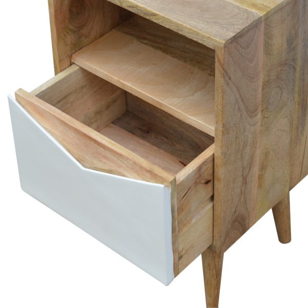 Solid Mango Wood Oak Finished 1 Drawer White Envelope Bedside - Image 6