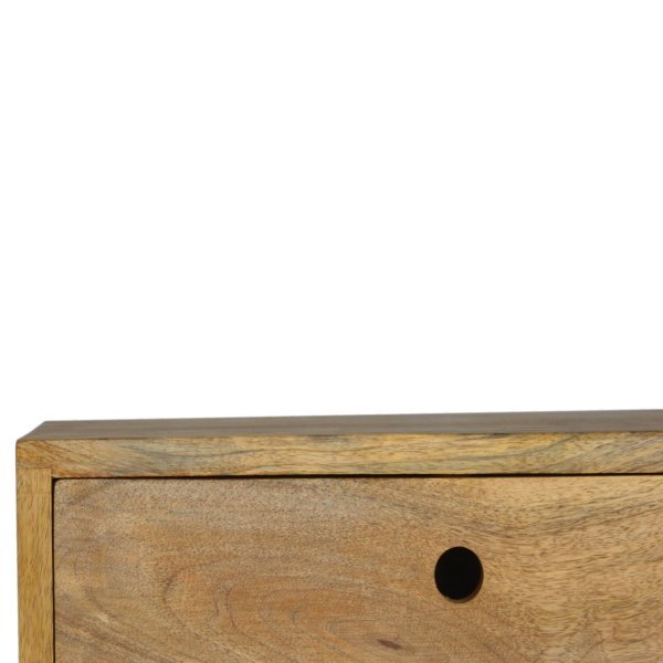 Solid Mango Wood Oak Finished 2 Drawer Wall Mounted Bedside - Image 7