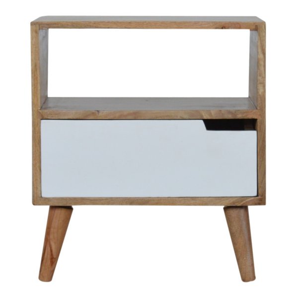 Solid Mango Wood Oak Finished 1 White Painted Drawer Open Slot Bedside