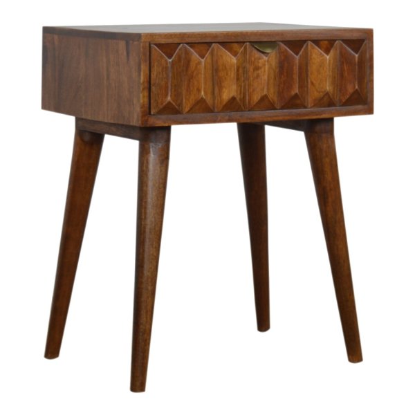 Solid Mango Wood Chestnut Finished 1 Drawer Bedside - Image 2