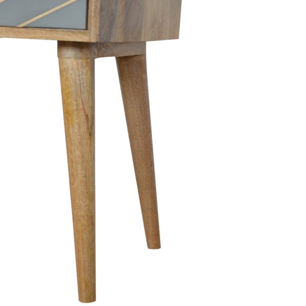 Solid Mango Wood Oak Finished 1 Drawer Sleek Cement Brass Inlay Bedside - Image 5