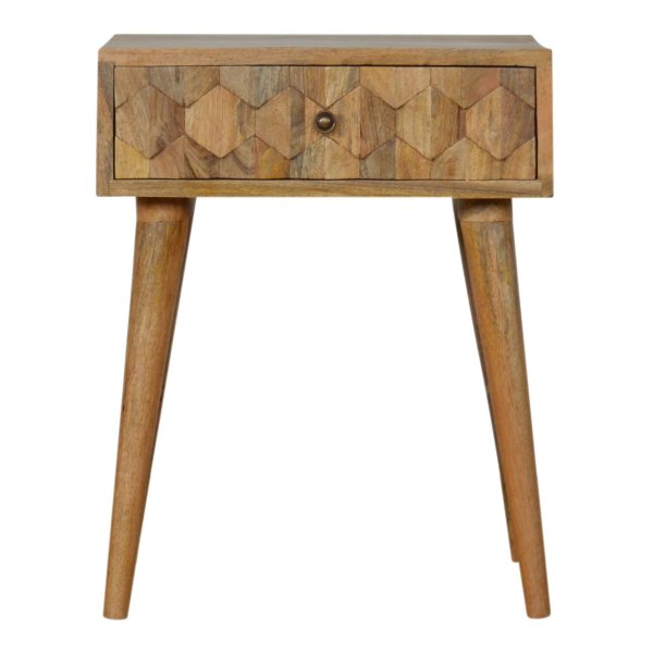 Solid Mango Wood Oak Finished 1 Drawer Pineapple Carved Oak Finished Bedside
