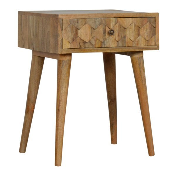 Solid Mango Wood Oak Finished 1 Drawer Pineapple Carved Oak Finished Bedside - Image 2