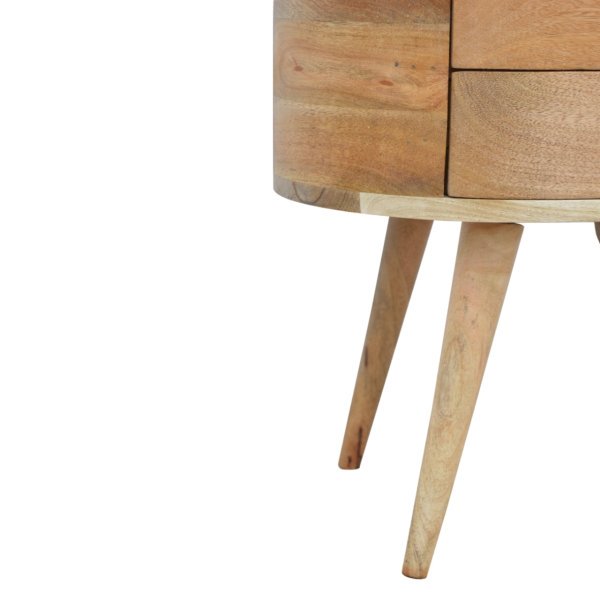 Solid Mango Wood Oak Finished Rounded Bedside Table - Image 9