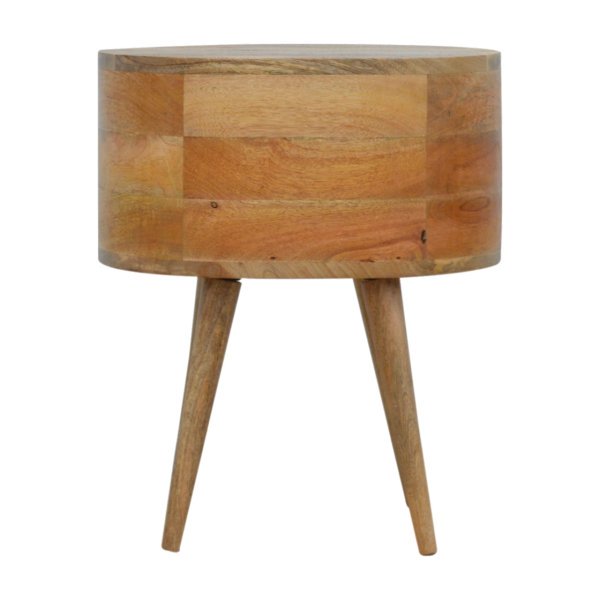 Solid Mango Wood Oak Finished Rounded Bedside Table - Image 8