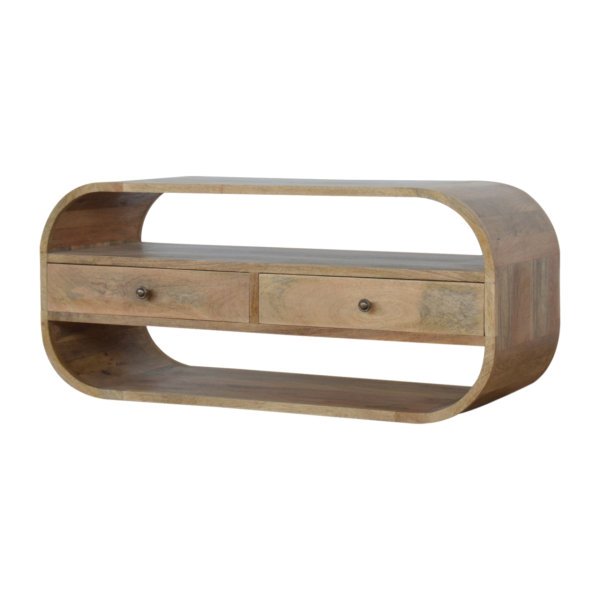 Solid Mango Wood Oak Finished Circular Media Unit - Image 2