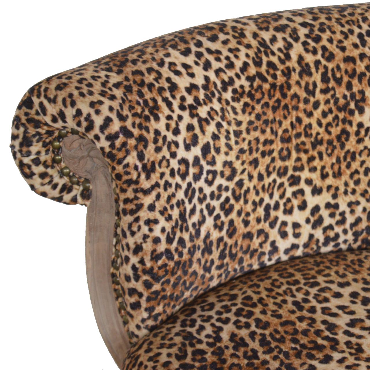 Solid Mango Wood Leopard Print Studded Chair with Cabriole Legs - Image 3