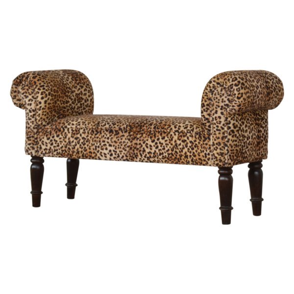 Solid Mango Wood Leopard Print Velvet Bench - Image 2
