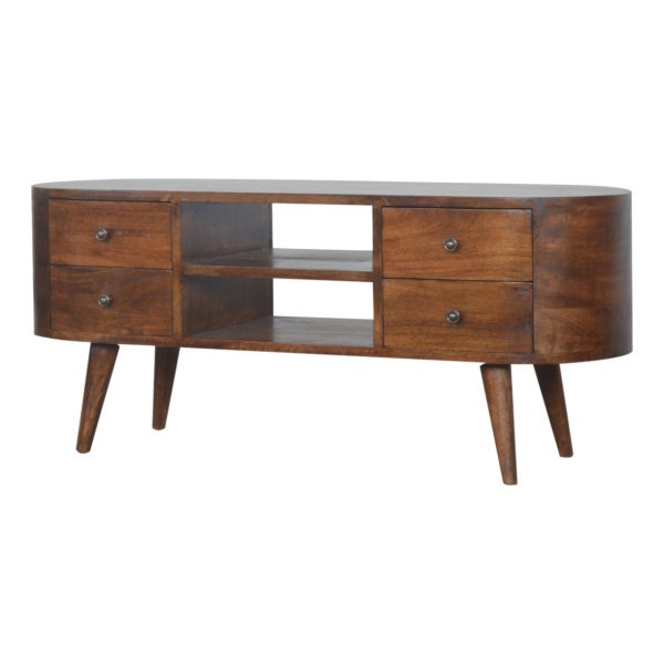 Solid Mango Wood Chestnut Rounded Entertainment Unit - Image 2