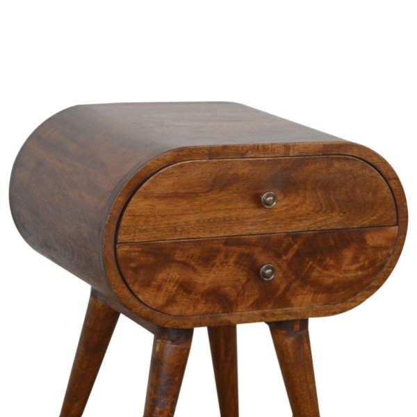 Solid Mango Wood Chestnut Finished Circular Bedside - Image 3