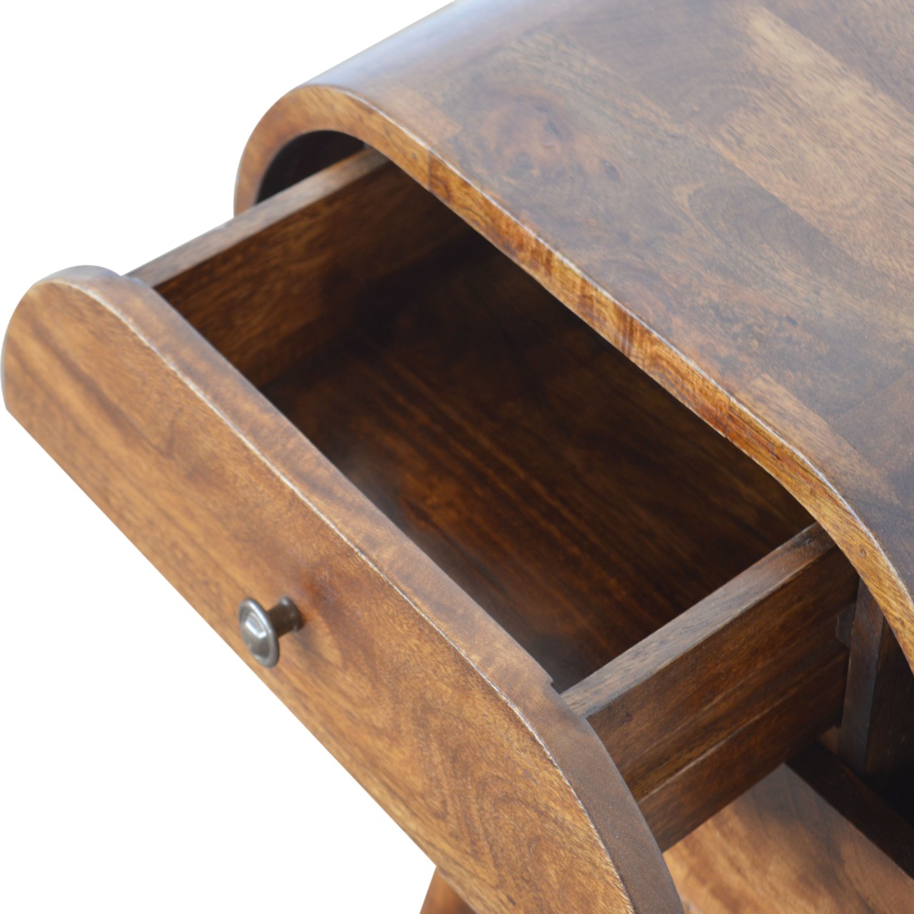 Solid Mango Wood Chestnut Finished Circular Bedside - Image 5