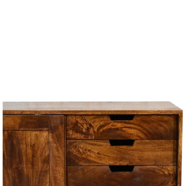 Solid Mango Wood Chestnut Finished Sliding Cabinet with 4 Drawers - Image 4