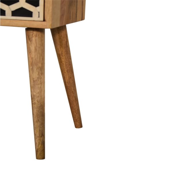 Solid Mango Wood Oak Finished Mini Bone Inlay 1 Drawer Bedside - Image 7