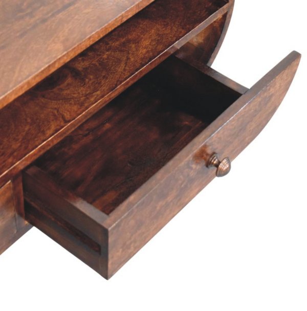 Solid Mango Wood Walnut Curved Two Drawer Media Unit - Image 6