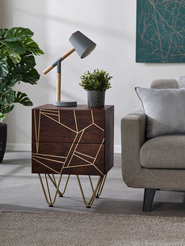 Dark Gold 2 Drawer Side Table - Image 5