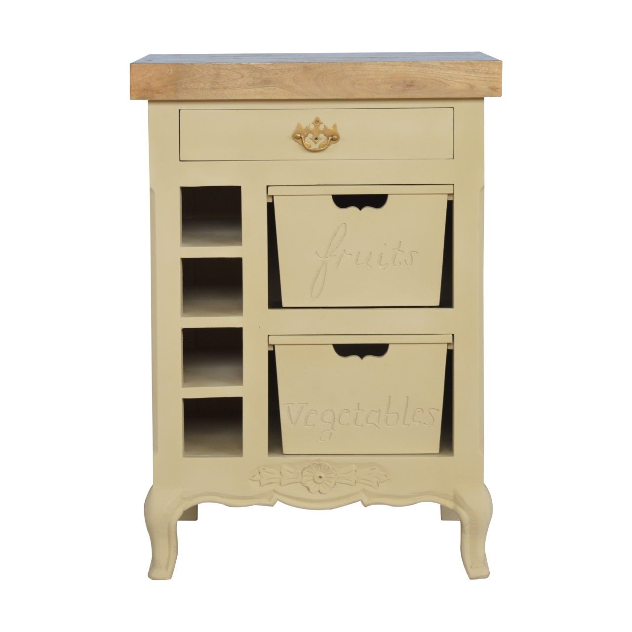 Solid Mango Wood Oak Finished Hand Painted Cream2 Drawer French Style Cabinet - Image 11