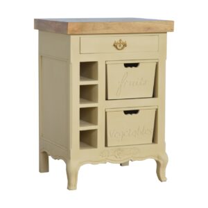 Solid Mango Wood Oak Finished Hand Painted Cream2 Drawer French Style Cabinet
