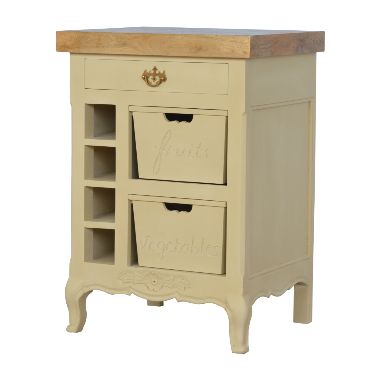 Solid Mango Wood Oak Finished Hand Painted Cream2 Drawer French Style Cabinet - Image 9