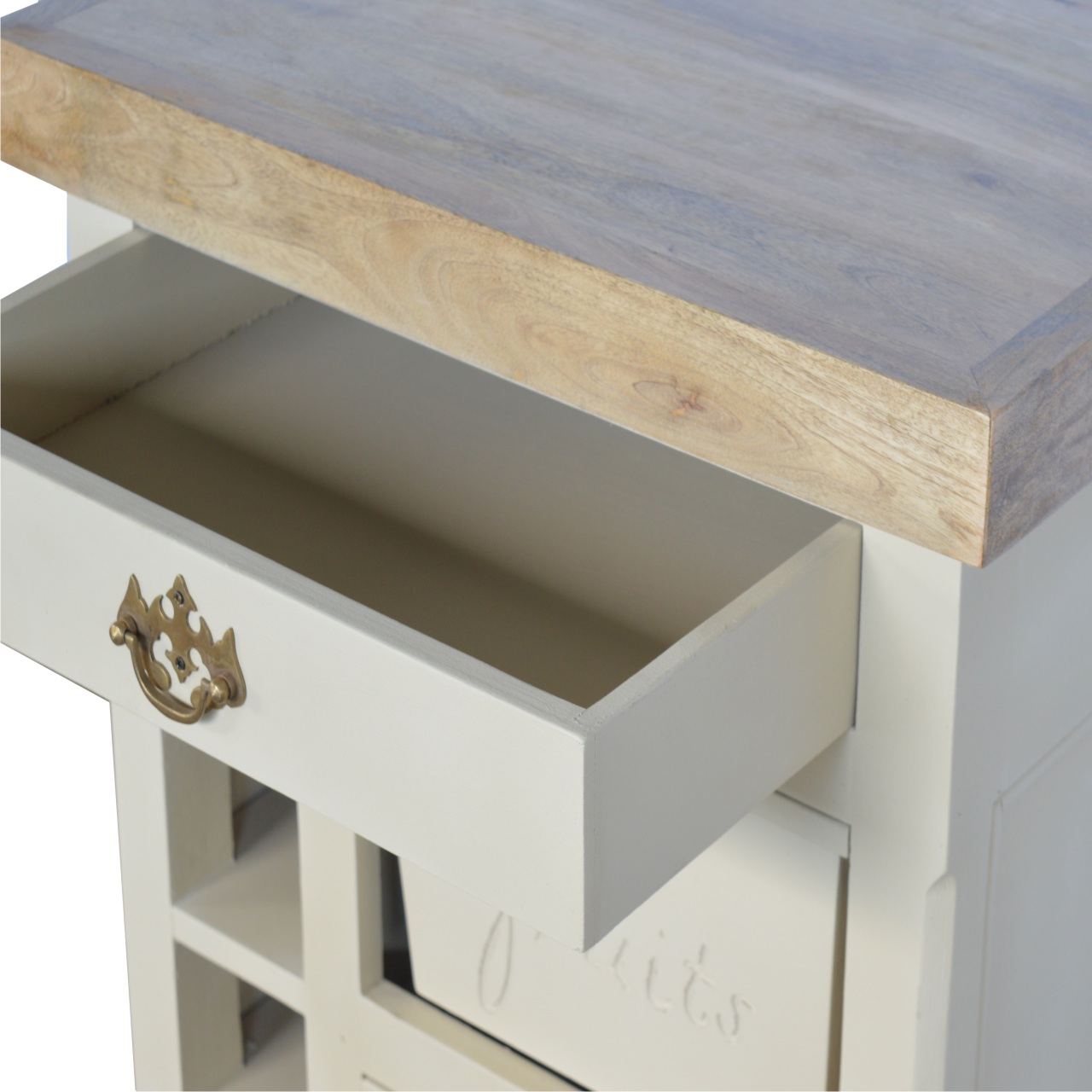Solid Mango Wood Oak Finished Hand Painted Cream2 Drawer French Style Cabinet - Image 8