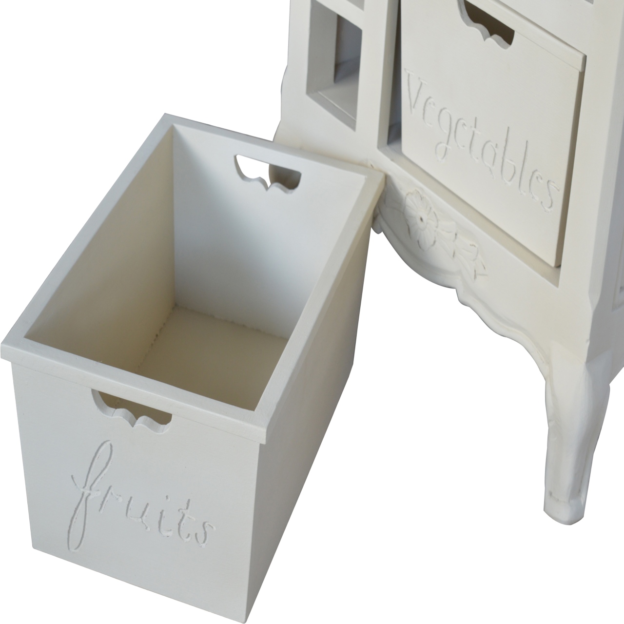 Solid Mango Wood Oak Finished Hand Painted Cream2 Drawer French Style Cabinet - Image 7