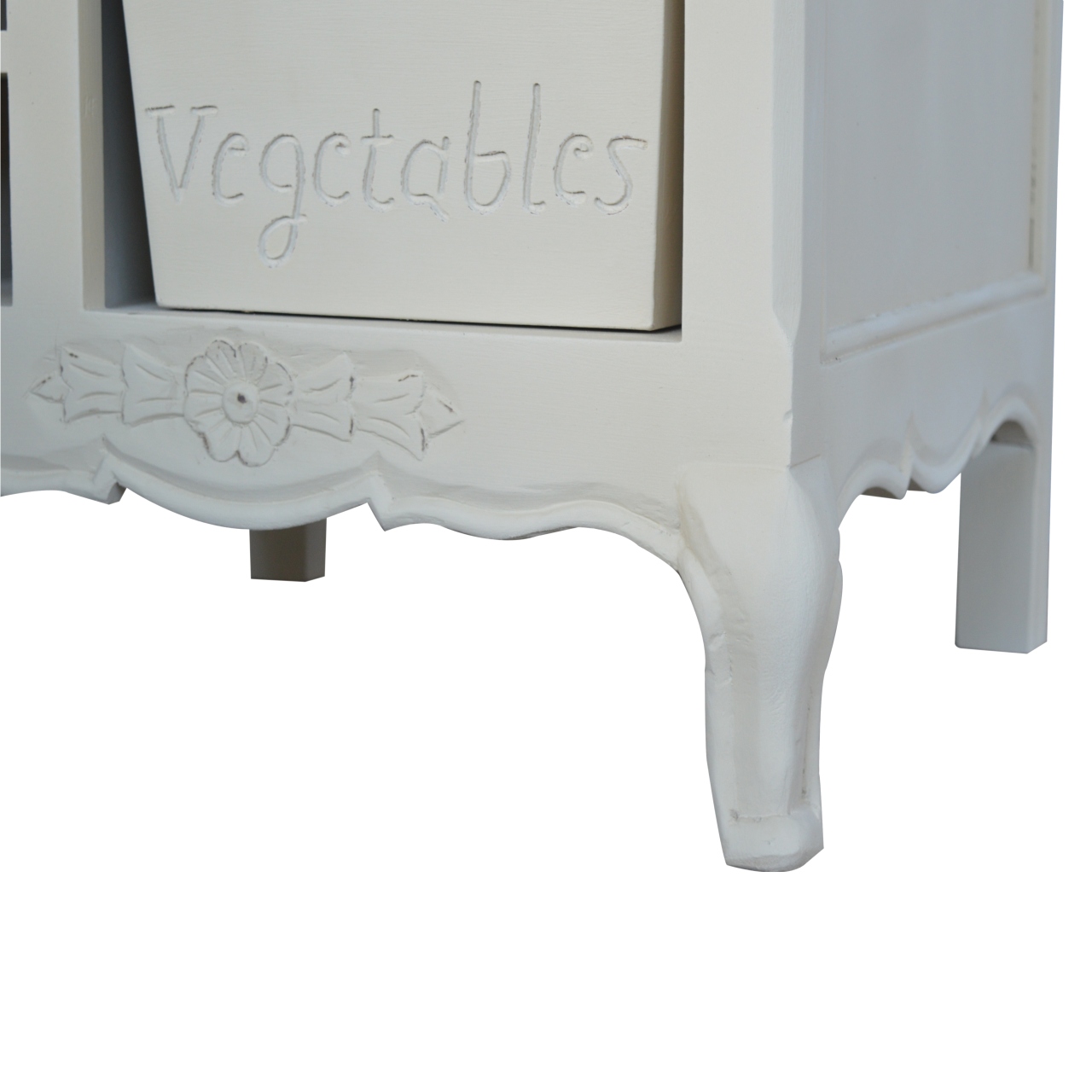 Solid Mango Wood Oak Finished Hand Painted Cream2 Drawer French Style Cabinet - Image 5