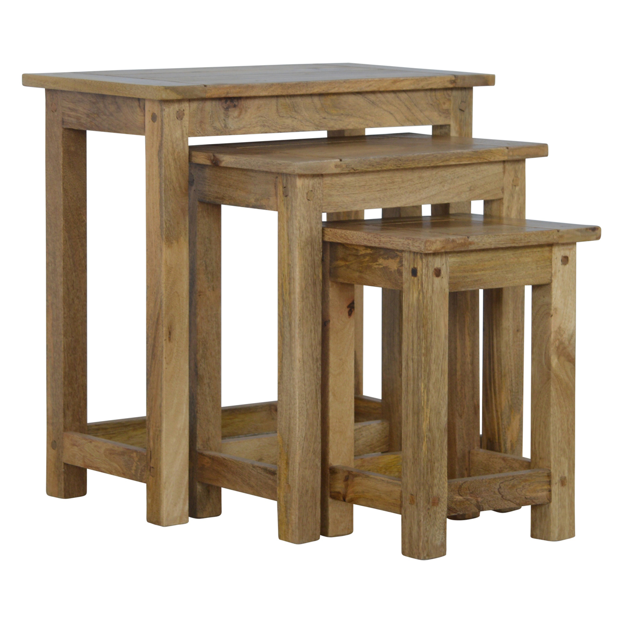 Solid Mango Wood Oak Finished Nest of Three Tables - Image 2