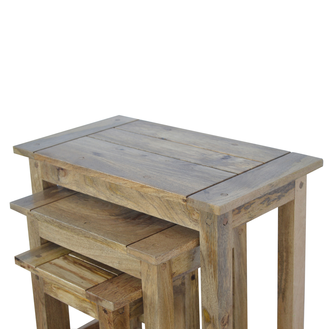 Solid Mango Wood Oak Finished Nest of Three Tables - Image 3